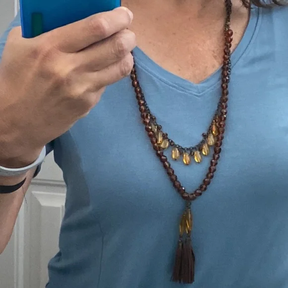 Coldwater Creek Amber Bead Tassel Necklace - Picture 2 of 8